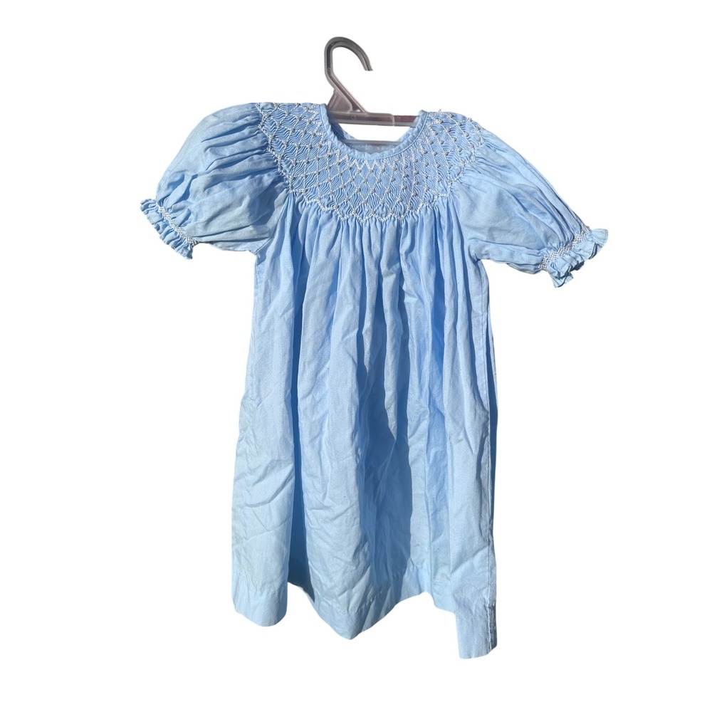 Mom & Me Baby Girl Light Blue Smocked Pearl Accent Dress 12M RN 119585